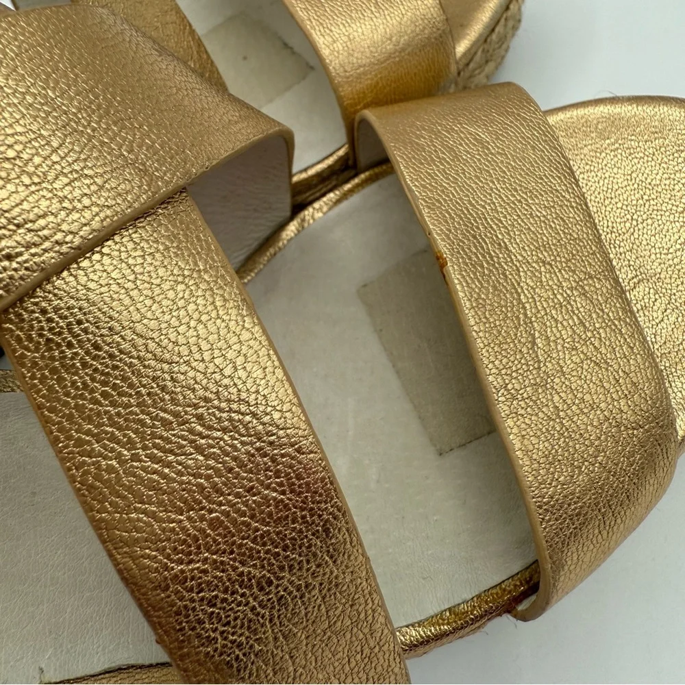 Michael Kors Metallic Gold Wedge-Platform Ankle Strap Espadrilles Size 11M - Picture 15 of 16